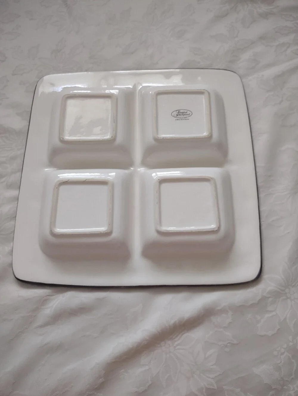Platter Divided 4 part Square Ceramic Twilight Folk Art Mary Beth Baxter